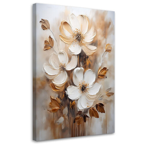 Leinwandbild Blumen in Beige bemalt