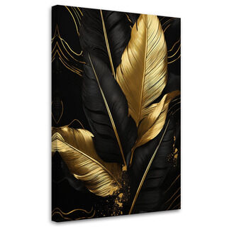 Wandbild modern, Schwarze und goldene Palmblätter