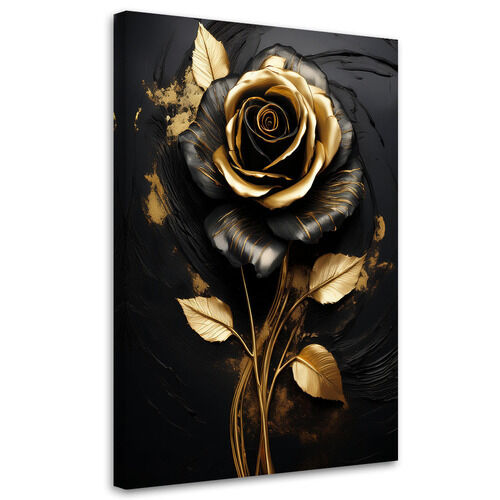 Leinwandbild Rose Flower Gold Black Glamour