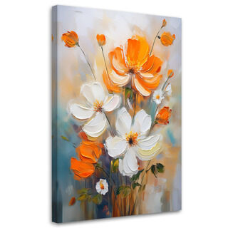 Leinwandbild Weiße und orangefarbene Wildblumen