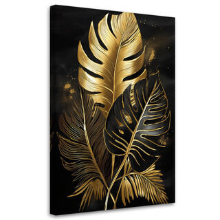 Leinwandbild Goldene Monstera-Palmenblätter