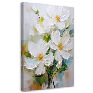 Leinwandbild, Weiß bemalte Blumen Natur