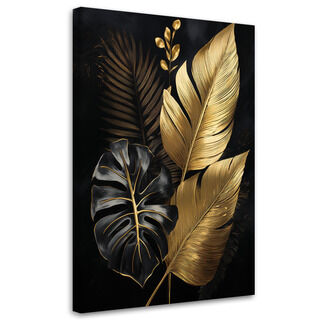 Leinwandbild Monstera-Palmenblätter in Gold