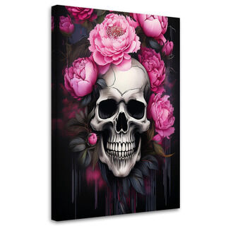 Leinwandbild Totenkopf-Rosa-Pfingstrosen-Blumen