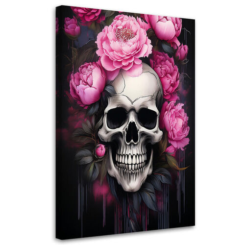 Leinwandbild Totenkopf-Rosa-Pfingstrosen-Blumen