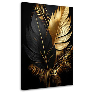 Bilder Wohnzimmer, Schwarze und goldene Palmblätter