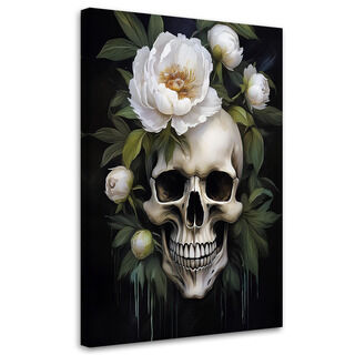 Leinwandbild Schädel-weiße Pfingstrosen-Blumen