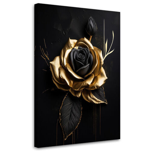 Leinwandbild Goldene Rose auf schwarzem Hintergrund