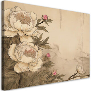 Leinwandbild Pfingstrosen Blumen Retro Beige