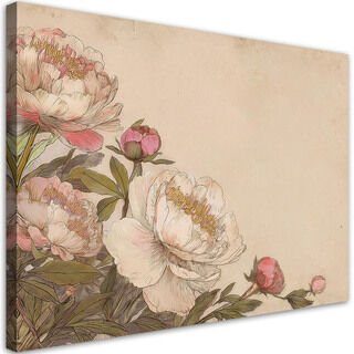 Leinwandbild Pfingstrosen Rosen Blumen Retro Beige