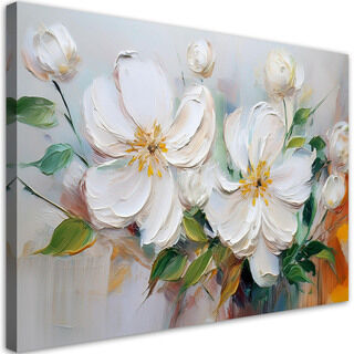 Leinwandbild Weiße blühende Blumen wie gemalt