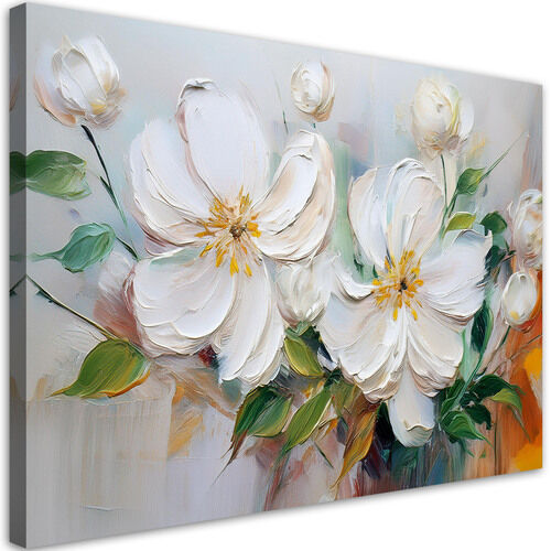 Leinwandbild Weiße blühende Blumen wie gemalt