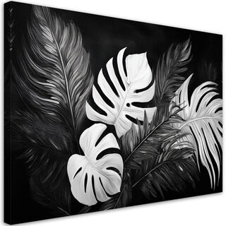 Leinwandbild Monstera-Blätter schwarz und weiß