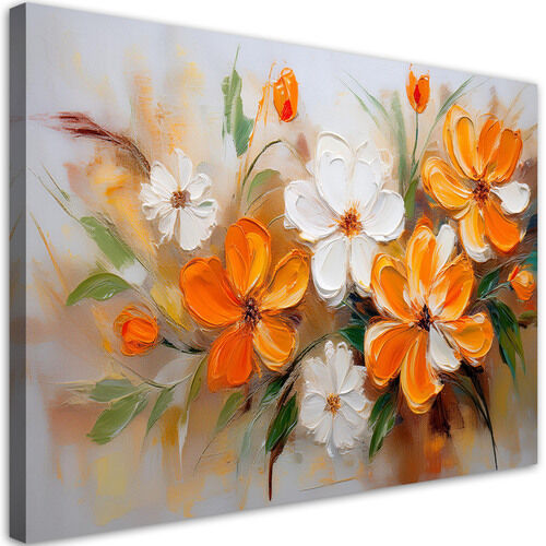 Leinwandbild Weiße und orangefarbene Wildblumen