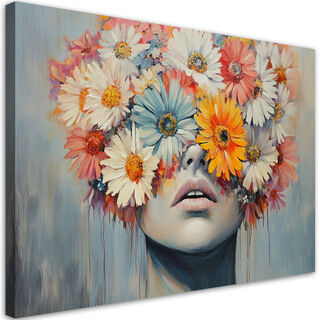 Leinwandbild Frau mit Blumen auf dem Kopf