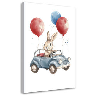 Wandbild für Kinderzimmer Hasen-Autoballons