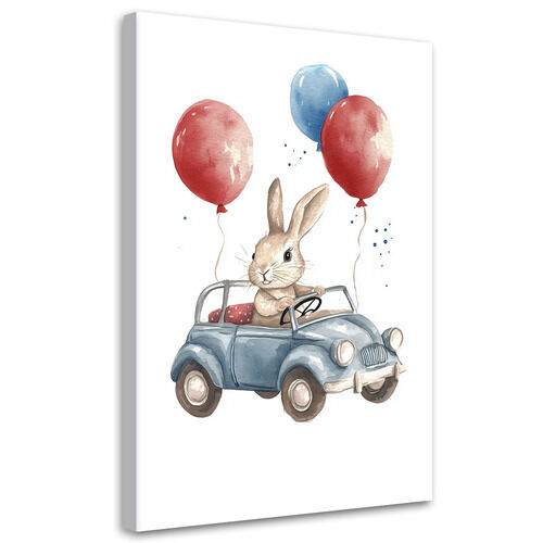 Wandbild für Kinderzimmer Hasen-Autoballons