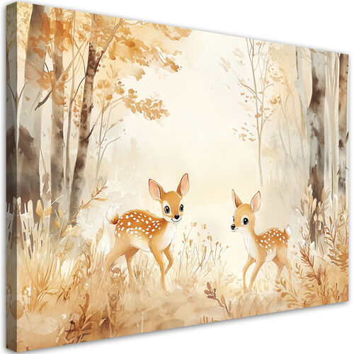 Wandbild für Kinderzimmer Hirschtiere im Wald Beige