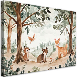 Wandbild für Kinderzimmer Hirsch Vogel Waldtier Beige