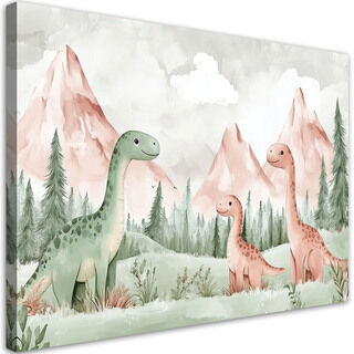 Wandbild für Kinderzimmer Dinosaurier-Berge grüner Wald