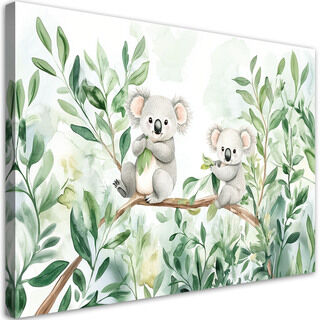 Leinwandbild für Kinderzimmer Koala trägt Eukalyptusblätter