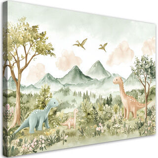 Leinwandbild Fröhliche Dinosaurier-Berglandschaft