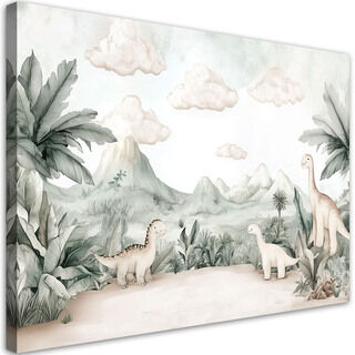 Wandbild für Kinderzimmer Dinosaurier-Jura-Welt in Pastelltönen