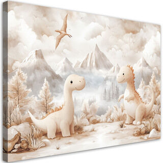 Leinwandbild für Kinderzimmer Entzückende kleine Dinosaurier-Beige-Landschaft