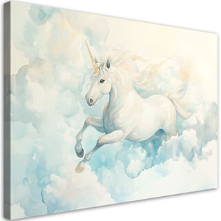 Leinwandbild für Kinderzimmer Einhorn in blauen Wolken