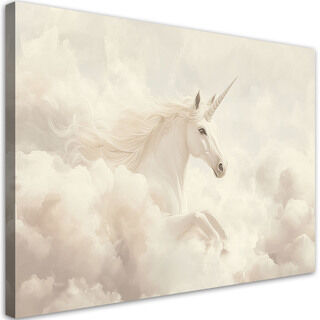 Wandbild für Kinderzimmer Einhorn in beigen Wolken
