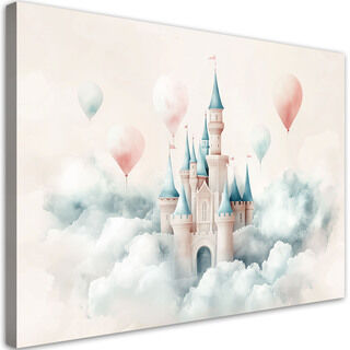 Wandbild für Kinderzimmer Schloss mit Luftballons in den Wolken
