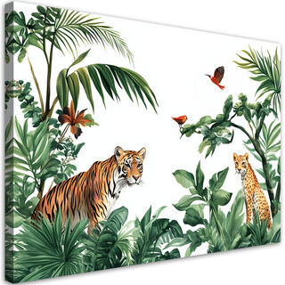 Leinwandbild für Kinderzimmer Palmen Tiger Tiere Afrika