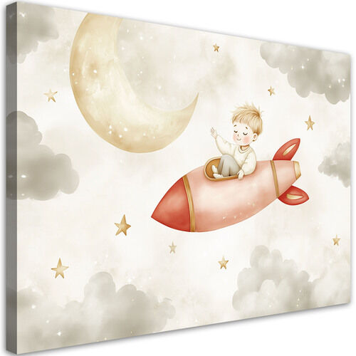 Leinwandbild für Kinderzimmer Rakete in den Wolken des Weltraums