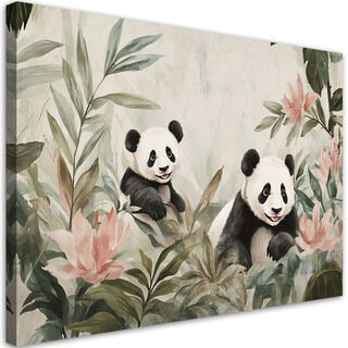 Leinwandbild für Jungen Pandabären in Blumen
