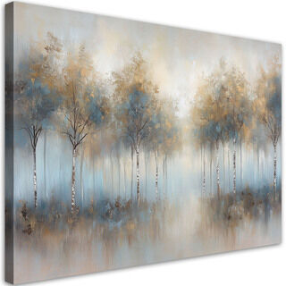 Leinwandbild, Bäume Wald in Nebel-Landschaft