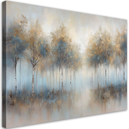 Leinwandbild, Bäume Wald in Nebel-Landschaft