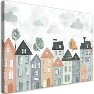 Wandbild für Kinderzimmer, Bunte Häuser Stadt