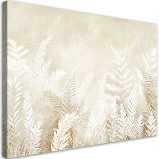 Leinwandbild, Beige Farnblätter Federn Boho-Stil