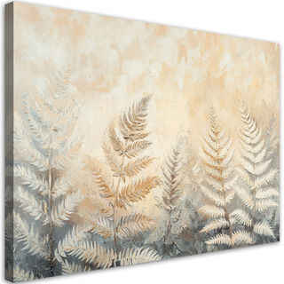 Leinwandbild, Beige Farnblätter Natur Federn Boho