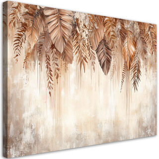 Leinwandbild, Hängende beige braune Blätter Natur Boho