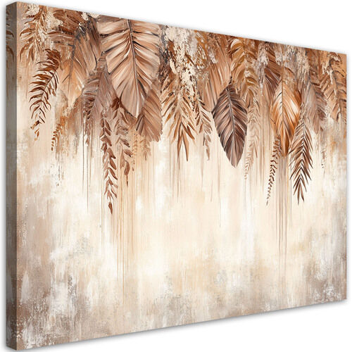 Leinwandbild, Hängende beige braune Blätter Natur Boho