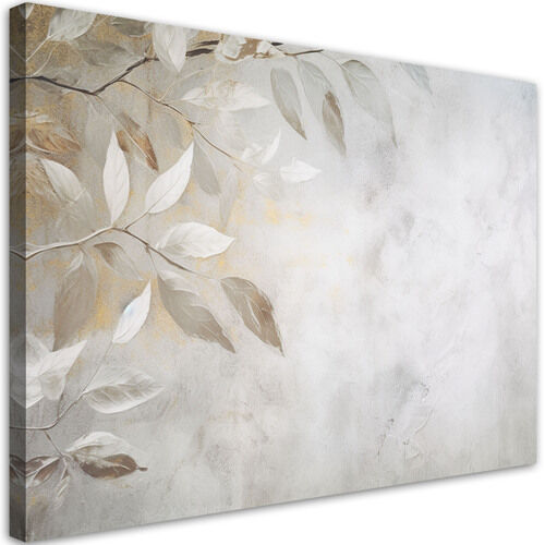 Leinwandbild, Beige Blätter Zweige Natur Beton Boho