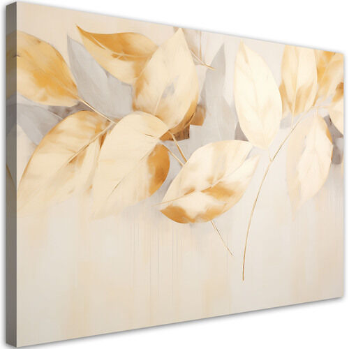 Leinwandbild, Beige-gelbe Blätter Zweige Scandi-Boho