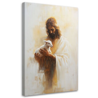 Leinwandbild, Jesus mit Lamm auf den Armen