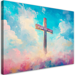Leinwandbild, Bunter Himmel Kreuz Religiös