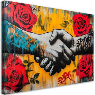 Leinwandbild, Händedruck Street Art Banksy