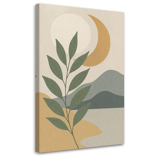 Bild, Blatt Luna Minimalismus Beige Grau