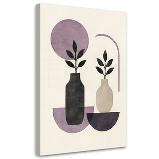 Leinwandbild Japandi, Pflanzen Vase Abstraktion Violett Beige Minimalismus