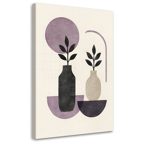 Leinwandbild Japandi, Pflanzen Vase Abstraktion Violett Beige Minimalismus