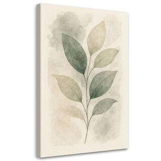 Leinwandbild Japandi, Blätter Aquarell Beige Natürliches Grün